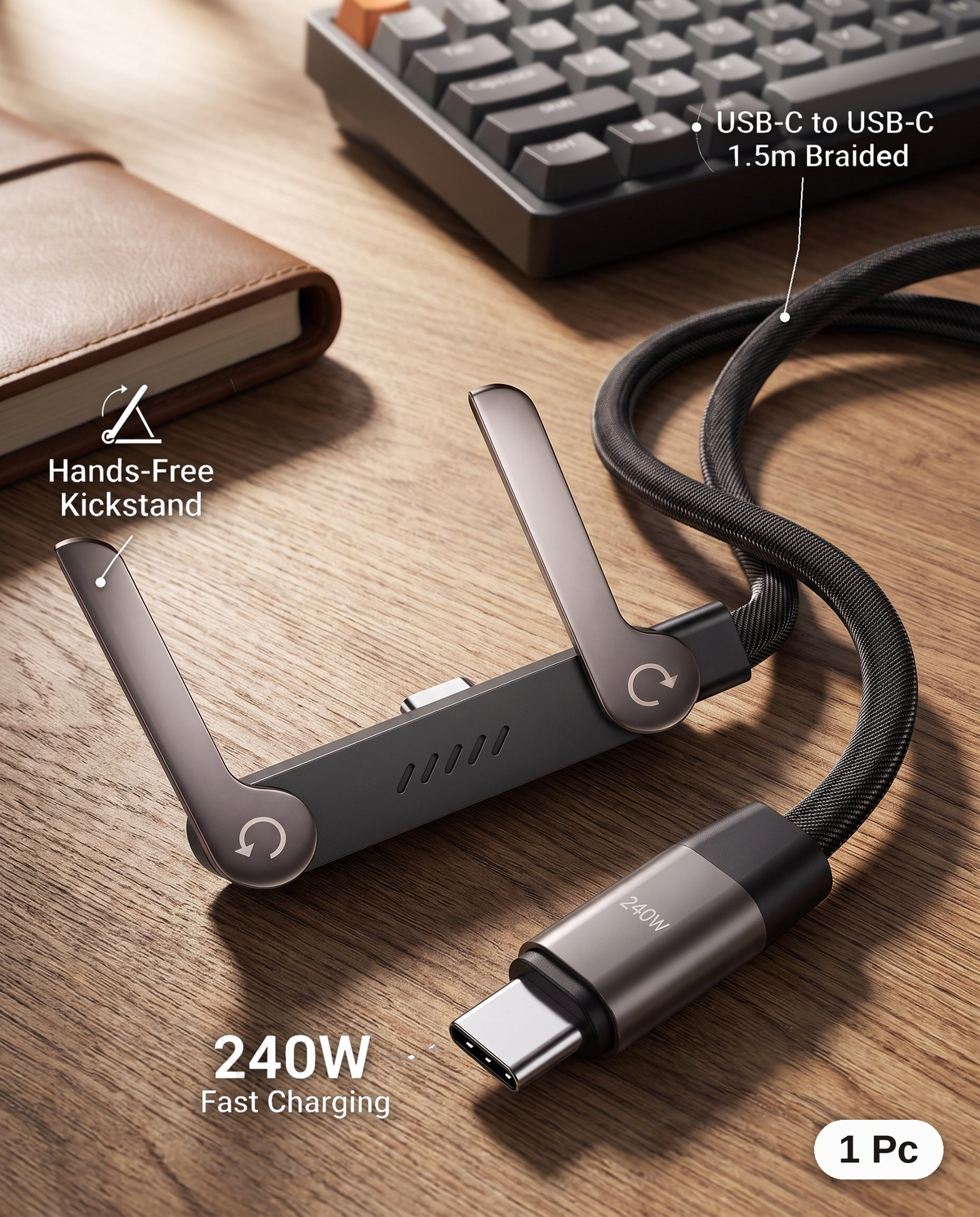 240W Quick Charge Cable & Stand - Charge & Organize!