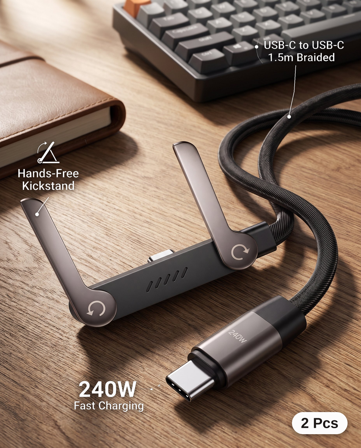 240W Quick Charge Cable & Stand - Charge & Organize!